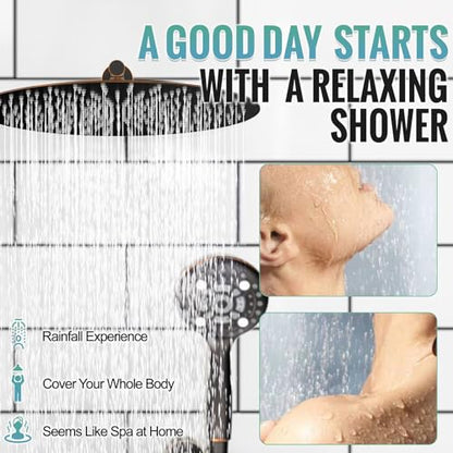 SR SUN RISE Shower Faucet - 16 Inch Multifunctional High Pressure Shower Head System with Handheld Shower Head Fixtures - Valve Included - Oil Rubbed Bronze - color: Oil Rubbed Bronze, size: 16 Inch
