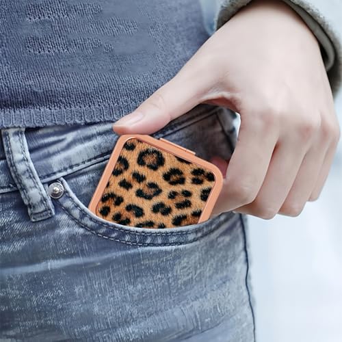 Cheetah Leopard Brown Print Foldable Travel Pocket Mirror Square Metal Portable Mini Makeup Double Sided Handheld Magnifying, 2.8 in - color: Leopard Brown Print