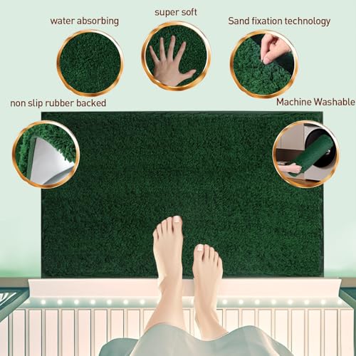 Shower Curtain Sets with Rugs and Adjustable Toilet Seat Cover | 4 Pcs Gark Green Bathroom Sets with Shower Curtain and Rugs and Microfiber Toilet Lid Cover - color: Gark Green