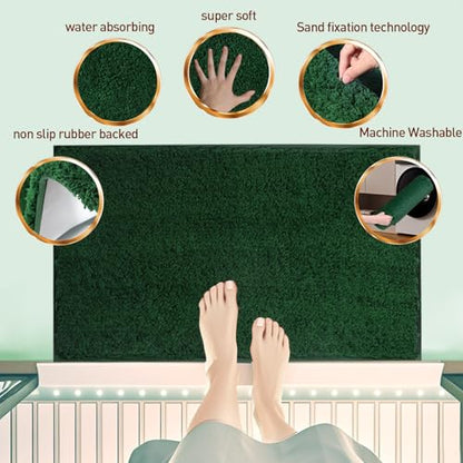 Shower Curtain Sets with Rugs and Adjustable Toilet Seat Cover | 4 Pcs Gark Green Bathroom Sets with Shower Curtain and Rugs and Microfiber Toilet Lid Cover - color: Gark Green