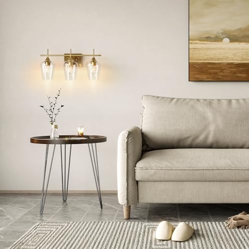 VONLUCE 3 Light Bathroom Vanity Light Fixture,Brushed Gold | Wine Glass Shades, E26 Sockets, Easy to install, Vanity Lights for Bathroom Bedroom Hallway Living Room - color: Gold, size: 3-Light