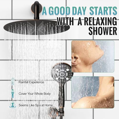 SR SUN RISE Shower Faucet - 12 Inch Multifunctional High Pressure Shower Head System with Handheld Shower Head Fixtures - Valve Included - Oil Rubbed Bronze - color: Oil Rubbed Bronze, size: 12 Inch