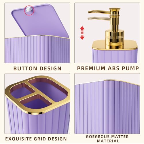 XLHOMO Bathroom Set - 26PC Bathroom Set with Shower Curtain and Rugs, Bathroom Accessory Set, Purple Bathroom Accessories Set, Trash Can & Soap Dispenser - style: Purple&Gold