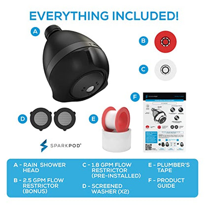 SparkPod High Pressure Shower Head, 3 Inch Fixed Showerhead, Black Matte | Rain, Pulsating & Combo Modes, Helps Boosts Low Water Pressure, Anti-Clog Nozzles, Easy Install - color: 3. Midnight Black Matte