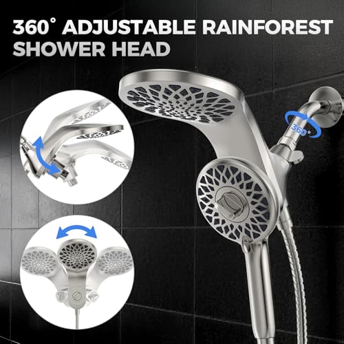 High Pressure Rain Shower Head with Handheld Spray Combo | Detachable Dual Shower Head with 10 Sprays Modes - Upgrade Knob Spray Mode Selector and Magnetic Guidance Docking System - color: Brushed Nickel