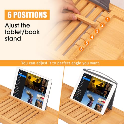 Bathtub Tray Caddy, Expandable Bamboo Bath Tray for Tub | Foldable Bath Table Trays with Non-Slip Pads, Bathroom Spa Accessories, Ideal Gift for New Home & Mom's Birthday - color: Bamboo