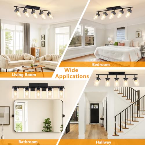 FadimiKoo 5-Lights Black Semi Flush Mount Ceiling Light Fixtures, Modern Clear Glass Shade Farmhouse Kitchen Ceiling Lamp, Adjustable Rotatable Vanity Light Fixture for Hallway Entryway Dining Room - color: Black, size: 5-Lights