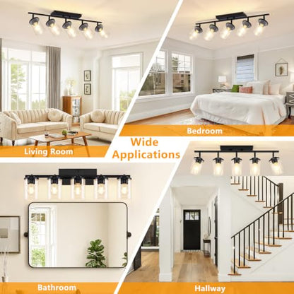 FadimiKoo 5-Lights Black Semi Flush Mount Ceiling Light Fixtures, Modern Clear Glass Shade Farmhouse Kitchen Ceiling Lamp, Adjustable Rotatable Vanity Light Fixture for Hallway Entryway Dining Room - color: Black, size: 5-Lights