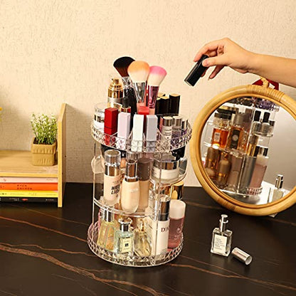 Cq acrylic Rotating Makeup Organizer,Adjustable Spinning Skincare Organizer for Vanity,Countertop,Clear Rotating Perfume Organizer,Bathroom Lazy Susan Organizers,Spin Beauty Product Storage Rack,1Pack - size: 4 Tier With Pattern