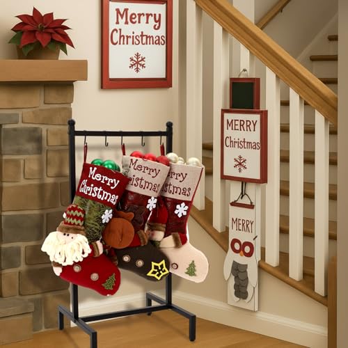 Zonon Christmas Stocking Holder Stand for Floor Free Standing Stocking Hangers with Removable Hooks and Wheels Heavy Duty Metal Rack with Stable Base for Home Mantel Bathroom Towel Blanket Display