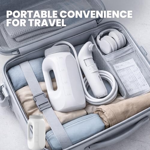 2Clean Portable Bidet - Travel & Home Use High Pressure Sprayer, USB Rechargeable Hygiene Device for Toilets with 2.5L Container, Variable Intensity, Lightweight Design, Wall Bracket Included