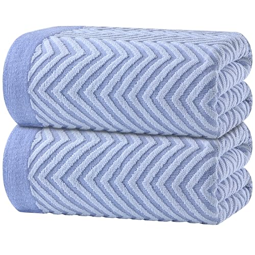White Classic Cotton Beach Towels Oversized 35 x 70 Inches, Ultra Absorbent and Low Lint Luxury Pool Towels, Chevron Design, Light Blue, 2 Pack - color: Chevron Light Blue