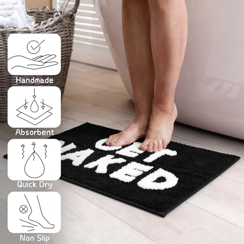 Get Naked Bath Mat Black and White Small Bathroom Rugs | Funny Non Slip Washable Bath Rug Quick Dry Absorbent Microfiber Large Bathmat,17*24 Inch - color: Black, size: 17*24"