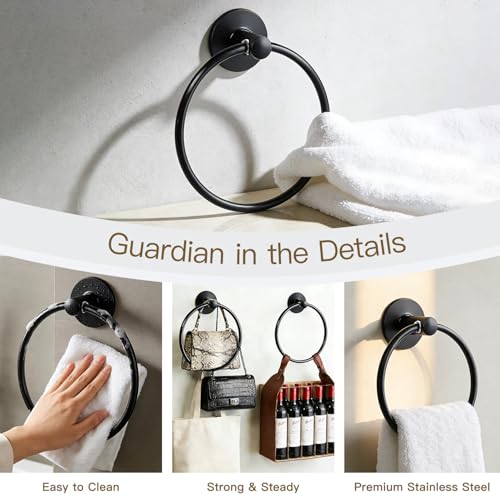 Adhesive Towel Ring Self Adhesive Hand Towel Ring Stainless Steel Rustproof Bathroom Towel Holder Wall Mount SUS 304 Stainless Steel Matte Black,Bathroom Hand Towel Holder