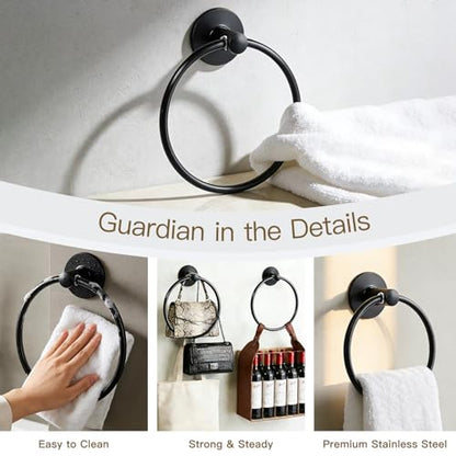 Adhesive Towel Ring Self Adhesive Hand Towel Ring Stainless Steel Rustproof Bathroom Towel Holder Wall Mount SUS 304 Stainless Steel Matte Black,Bathroom Hand Towel Holder