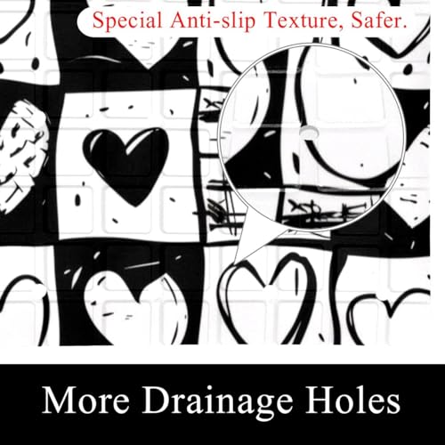 Bath Tub Mat Non Slip 15.1 x 26.8 Inch, Doodle Checkerboard Texture and Hearts Eco Friendly Bathmat with Suction Cups Drain Holes Shower Tub Mats - color: Multi 07