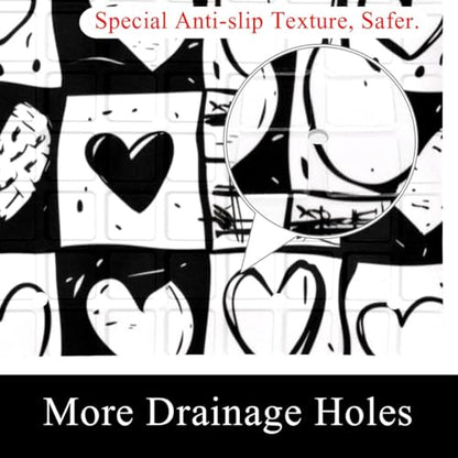 Bath Tub Mat Non Slip 15.1 x 26.8 Inch, Doodle Checkerboard Texture and Hearts Eco Friendly Bathmat with Suction Cups Drain Holes Shower Tub Mats - color: Multi 07