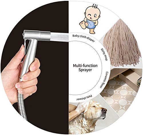 VENETIO Handheld Bidet Sprayer for Toilet Seat with Anti-leaking Hose, Toilet or Wall Mounted, Multi-function for Baby Cloth Diaper Sprayer, Shattaf Sprayer, Pets Shower - 304 Stainless Steel Material