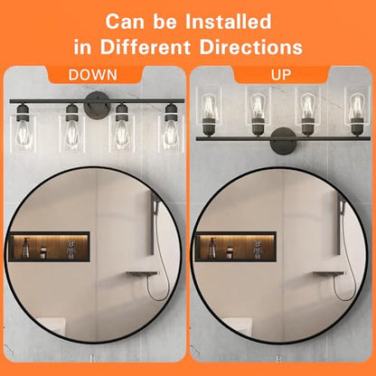 4 Light Bathroom Vanity Light Fixtures Black,Rustic Farmhouse Vanity Lighting Over Mirror Modern Industrial Lamp with Cylinder Glass Shade UL Certified - color: Matte Black, size: 4 Lights