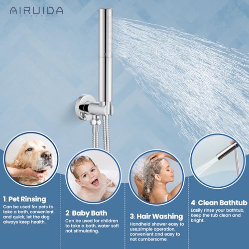 Airuida 3-Function Shower System with Tub Spout – Round Rainfall Shower Faucet Combo,Handheld Spray with 2 Functions,Includes Rough-In Valve with 360° Rotating Drain,10 Inch Shower Head,Chrome Polish - color: Chrome Polish, size: 10 Inch