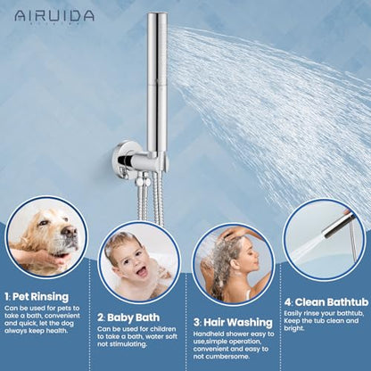 Airuida 3-Function Shower System with Tub Spout – Round Rainfall Shower Faucet Combo,Handheld Spray with 2 Functions,Includes Rough-In Valve with 360° Rotating Drain,10 Inch Shower Head,Chrome Polish - color: Chrome Polish, size: 10 Inch