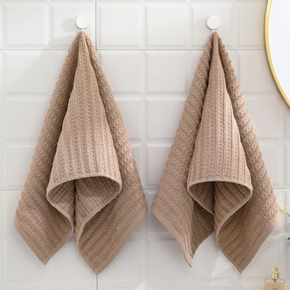 sense gnosis Brown Hand Towel Set of 2 Waffle with Terry Striped Pattern 100% Cotton Ultra Soft Absorbent Towels for Bathroom Kitchen Home 13 x 29 Inch - color: Brown