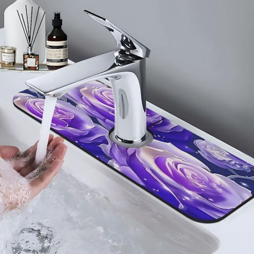 Blue Purple Rose Kitchen sink faucet pad, strong water absorption, anti slip, easy to clean, very suitable for splash and drip prevention, suitable for kitchens and bathrooms - color: Blue Purple Rose