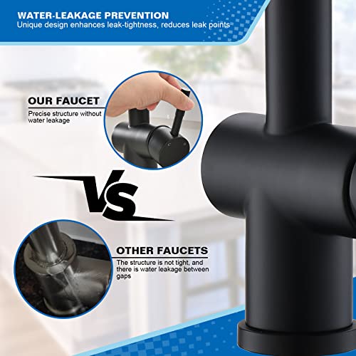 VFAUOSIT Commercial Kitchen Faucet with Pull Down Sprayer, Matte Black | Dual Outlets, Hands-Free Buckle Lock, Tilted Pot Filler, 360° Independent Rotation, cUPC/CEC Certified, 500,000-Cycle Valve - color: Matte Black-01