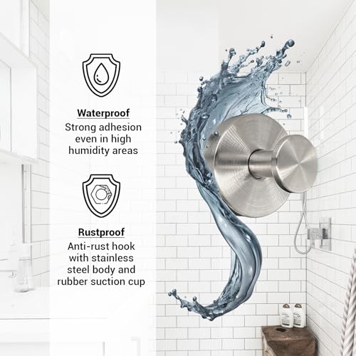Suction Cup Hooks for Shower - 4 Pack, Matte Chrome - Stainless Steel, Strong Suction, No Drill, Removable Hanger, Tile Bathroom Kitchen Wall, Glass Door, Mirror Hook Hanging Robe, Towel Holder - color: Matte Chrome