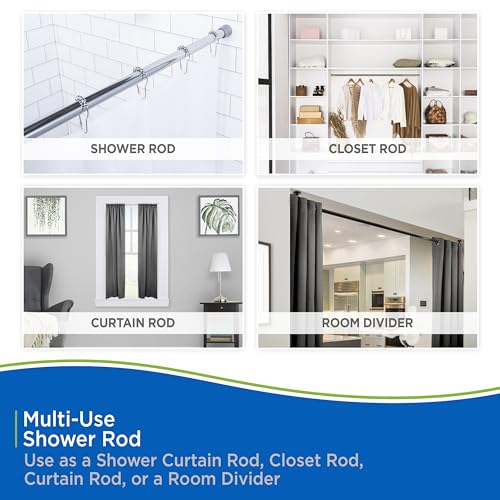Kenney - Twist & Fit Cam-Lock Tension Shower Curtain Rod, 1" Diameter Durable Metal Construction, Adjustable 24"–40", No-Tools Installation, Secure Hold for Standard Showers, White