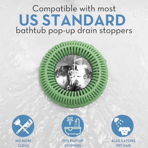 TubRing Pop-Up Drain Protector & Strainer Silicone Hair Catcher, Sage Green | Easy snap-in design fits around bathtub stoppers. Customizable utility guard for clog prevention. Fits 1.85"- 2.16" drains. - color: Sage Green