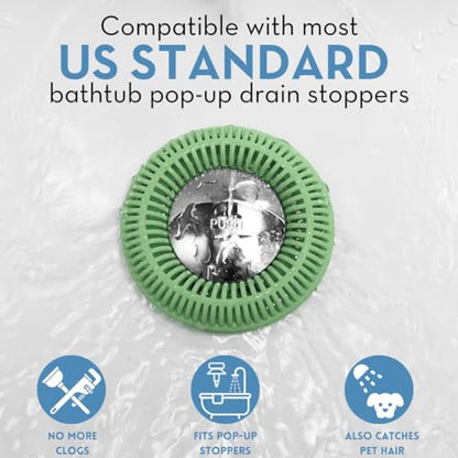 TubRing Pop-Up Drain Protector & Strainer Silicone Hair Catcher, Sage Green | Easy snap-in design fits around bathtub stoppers. Customizable utility guard for clog prevention. Fits 1.85"- 2.16" drains. - color: Sage Green