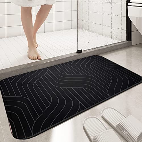 Diatomite Stone Bath Mat Quick Dry Bathroom Mat Non-Slip Bathroom Diatomaceous Earth Bathroom Floor Mat Carpet 40x60 cm Black - color: Black
