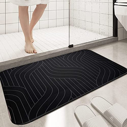 Diatomite Stone Bath Mat Quick Dry Bathroom Mat Non-Slip Bathroom Diatomaceous Earth Bathroom Floor Mat Carpet 40x60 cm Black - color: Black