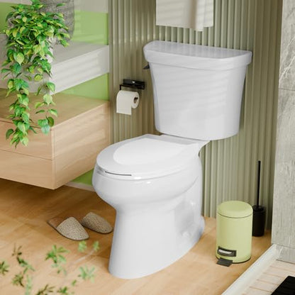 Angol Shiold Elongated Toilet Seat - Slow Close Hinges, Ergonomic Design with Grip-Tight Bumpers, Safe Easy-Clean PP Material (White, 18.5" Elongated) - color: White, size: Elongated 18.5‘’