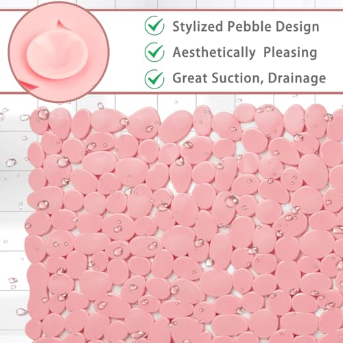 SONGZIMING Pebble Bath Mat for Bathtub to Anti Slip Bathtub Mat in Shower with 16 Inches by 35 Inches (Pink) - color: Pink