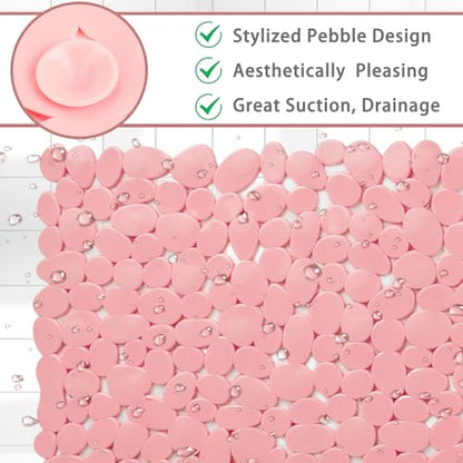 SONGZIMING Pebble Bath Mat for Bathtub to Anti Slip Bathtub Mat in Shower with 16 Inches by 35 Inches (Pink) - color: Pink
