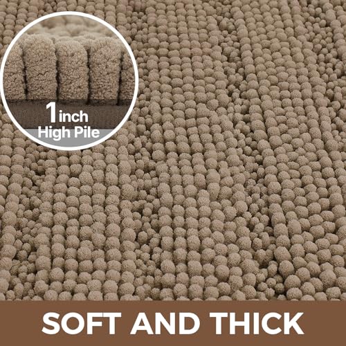 Bcoimo Bath Rugs Mat Set,2 Piece Non Slip Chenille Latte Bathroom Mat Sets | Extra Soft Bathroom Rug set;Non Slip with Rubber Backing Microfiber Mat;High Absorbent And Quick Drying mats;Machine Washable - color: Latte, size: 30"×20"Plus 24"×17"