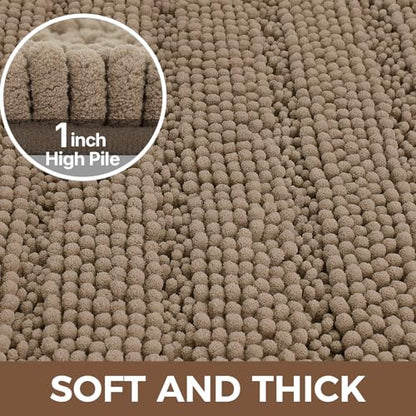 Bcoimo Bath Rugs Mat Set,2 Piece Non Slip Chenille Latte Bathroom Mat Sets | Extra Soft Bathroom Rug set;Non Slip with Rubber Backing Microfiber Mat;High Absorbent And Quick Drying mats;Machine Washable - color: Latte, size: 30"×20"Plus 24"×17"