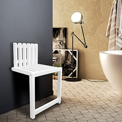 Foldable Wall-Mounted Chair, 330.69 Bearing 90° Foldable 3CM Thickness Solid Wood Invisible Shoe-Changing Stool with Support Legs for Various Occasion (White)