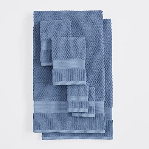 NY Loft 100% Cotton 6-Piece Bath Towel Set | Blue | Oeko-TEX | Quick-Dry | 30" x 52" Bath Towels | 16" x 28" Hand Towels | 12" x 12" Washcloths | Super Absorbent | Designer-Styled Texture - color: Blue Shadow, size: 6 Piece Set