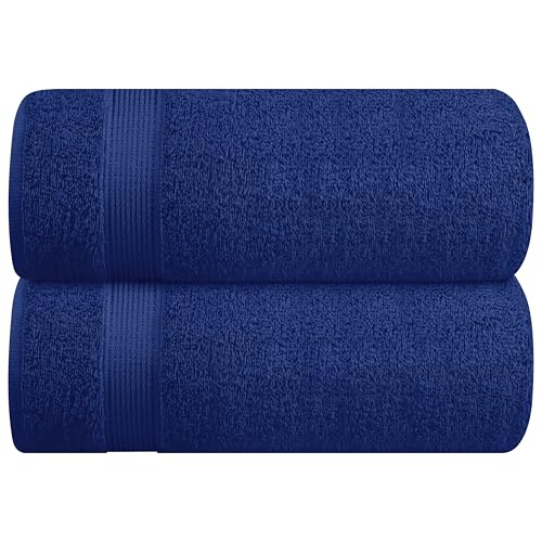 Belizzi Home Cotton 2 Pack Oversized Bath Sheet 35x70, Large Bath Sheet, Ultra Soft, Absorbent, Compact, Eco-Friendly, Recyclable, Quick Drying and Lightweight Towel - Navy Blue - color: Navy Blue, size: 2 Pack Bath Sheet