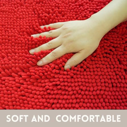 Bathroom Rugs Chenille, Extra Thick and Absorbent, Non-Slip, Machine Washable, Dry Quckily, Soft Cozy Plush, Used Under Shower Bathtub and Sink, Bath mat Sets Red - color: Red, size: 20 x 32 inch + 20 x 20 inch (U-Shape)