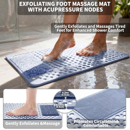 Bath Tub Shower Mat with Soft Shower Foot Scrubber Mat for Massage,Non Slip Bathtub Mat with Strong Suction Cups, Silicone Shower Foot Scrubber Mat (Dusty Blue, 27.5" X 15.7"(Rectangular)) - color: Dusty Blue, size: 27.5" x 15.7" (Rectangular)