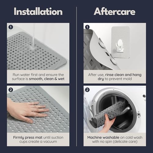 Bathtub Mat Non Slip 35x16 - homerella® Bath Mat Incl. Hooks for Drying, Extra Long, 100% BPA Free, Shower Mat Non Slip Anti Mold, Machine Washable, Shower Mats for Inside Shower Mildew Resistant | Mildew Resistant, Machine Washable, Extra Long Tub Mat, S