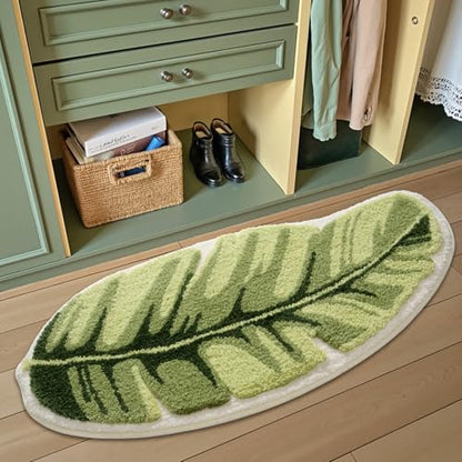 LUMI Cute Bathroom Rug Green Leaf, Absorbent Non Slip Bath Mat, 24"x48" | Palm Leaf Plant, Soft Plush Microfiber, Quick Dry, Washable for Shower Floor, Bathroom, Sink Bathtub, Bedroom, Kids Room - color: Ample Palm Leaf-large