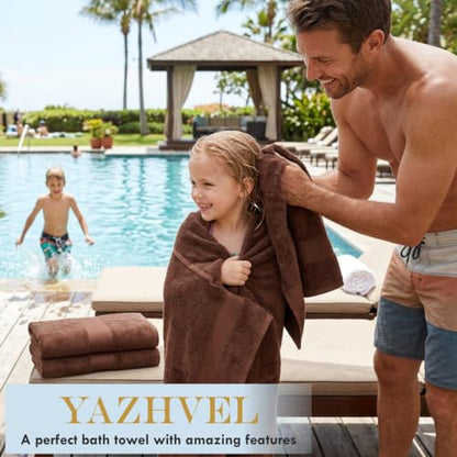 Bamboo Viscose Bath Towel Set Terry - Pack of 6 - Brown - 30 x 60 in – 60% Viscose Derived from Bamboo 40% Cotton – 730 GSM Plush & Soft Feel - Oeko-TEX Certified - Spa-Luxe Drying Comfort - color: Brown