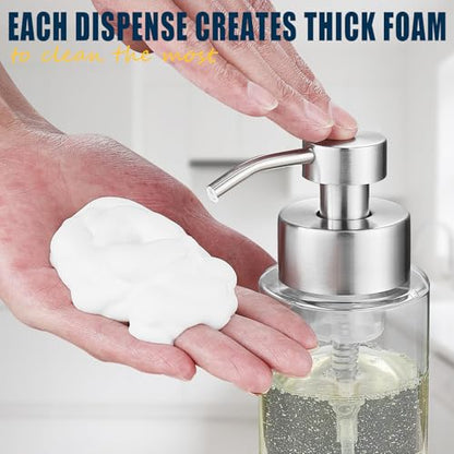 Glass Foaming Hand Soap Dispenser 10 oz with Rust Proof Pump | Easy Refill, Stainless Steel Pump and Waterproof Labels, Premium Glass Foam Dispenser, for bathroom Countertop - color: Brushed Nickel Foam 1pc