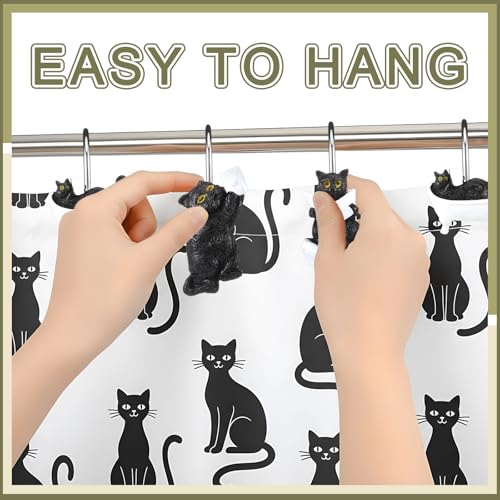 Roowest 12 Pcs Black Cat Shower Curtain Hooks Western Shower Curtain Hooks Stainless Steel Rust Resistant Rings Hangers for Winter Farmhouse Rustic Bathroom Decor - style: Black Cat