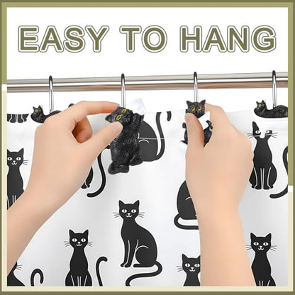 Roowest 12 Pcs Black Cat Shower Curtain Hooks Western Shower Curtain Hooks Stainless Steel Rust Resistant Rings Hangers for Winter Farmhouse Rustic Bathroom Decor - style: Black Cat
